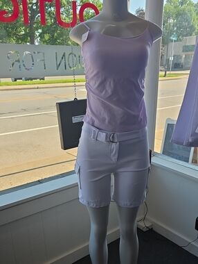 Women’s White Cargo Belted Shorts